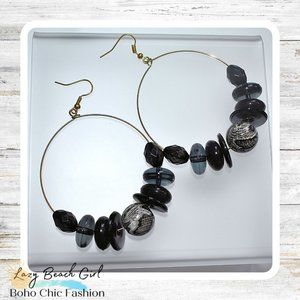 Boho Black Stone Round Earrings